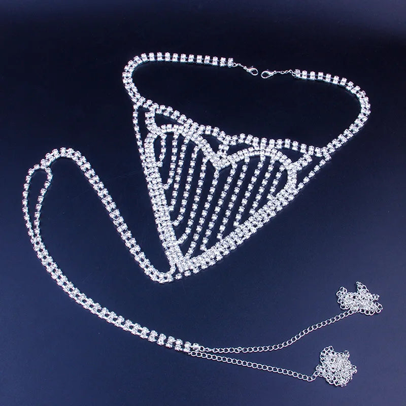 Dazzling Heart Crystal Bra Chain & Thong Bikini Body Jewelry Set