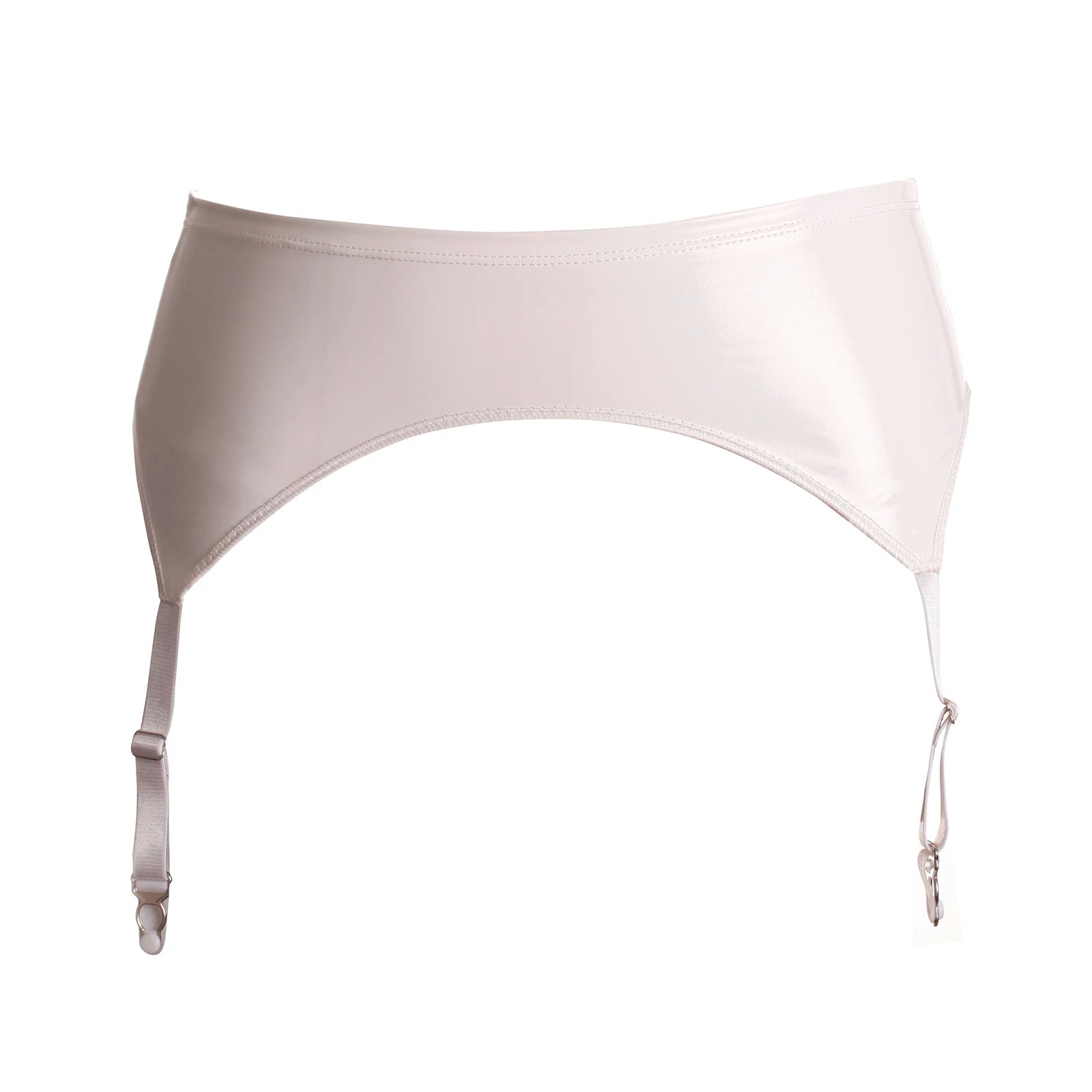 Glossy Faux Leather Mid-Waist Garter Belt with Metal Buckle Suspenders
