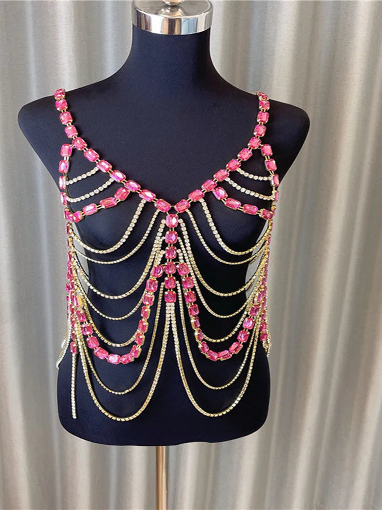 Red Rhinestone Bra & Thong Costume Jewelry