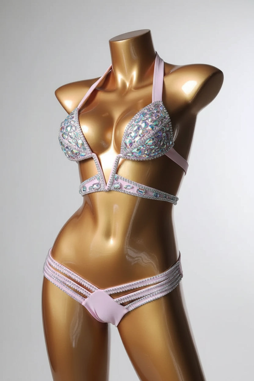 Luxury V-Neck Rhinestone Set – Shimmering Crystal Push-Up Costume Suit for Clubs & Festivals
