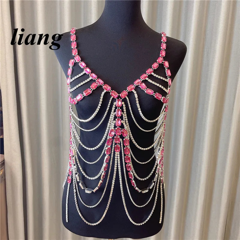 Red Rhinestone Bra & Thong Costume Jewelry