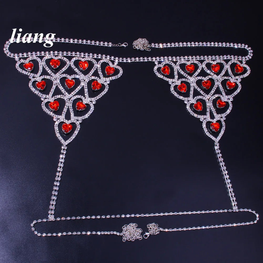 Ruby-Color Heart Bra & Thong Body Jewelry