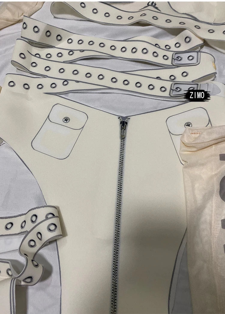 White Cyber Military Commander Bodysuit & Harness Set Men's & Women's Stage Dance Costume