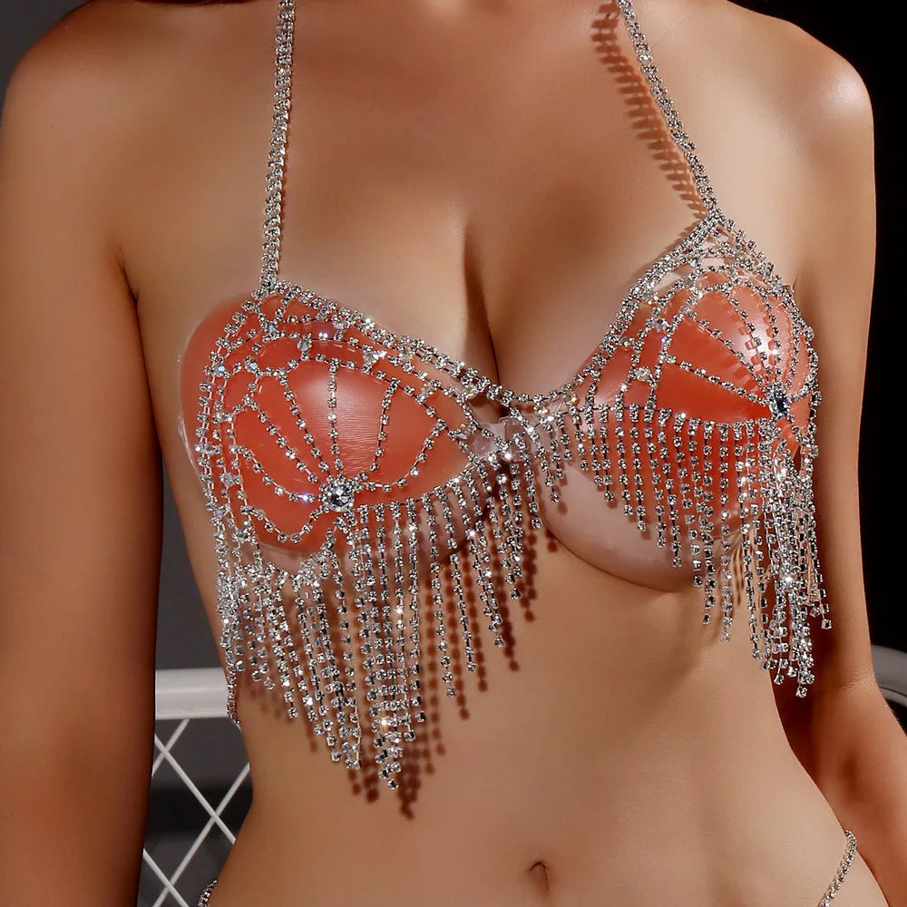 Dazzling Multilayer Crystal Tassel Waist & Bikini Bra Body Chain Jewelry