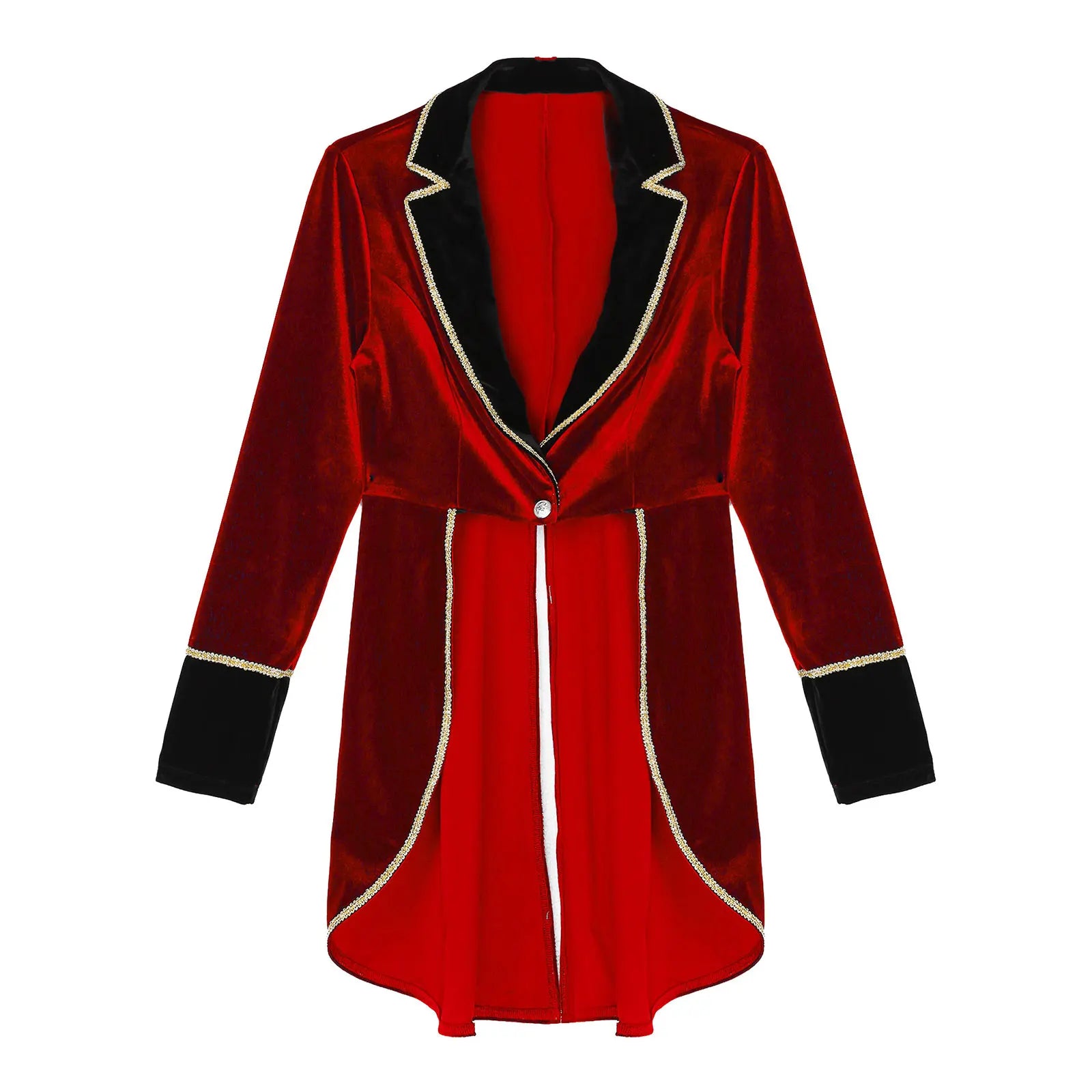 Velvet Circus Ringmaster Gold-Trimmed Swallow-Tail Blazer Coat