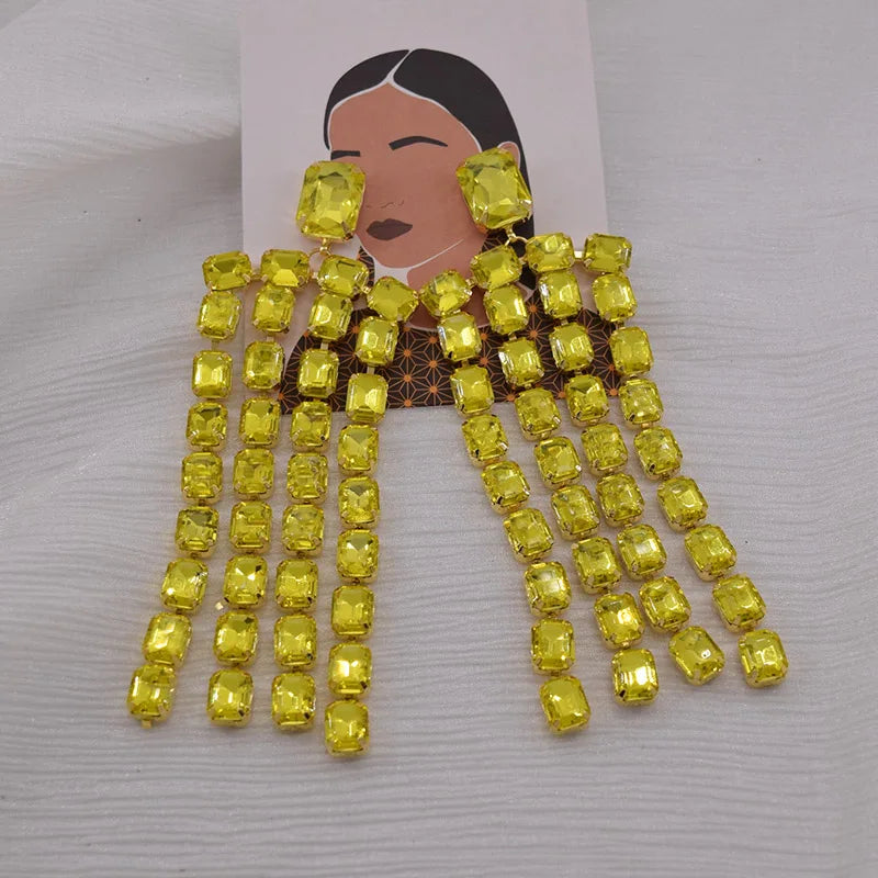 Sparkly 5.2" Glass Crystal Dangle Earrings Drag Queen Stage Jewelry