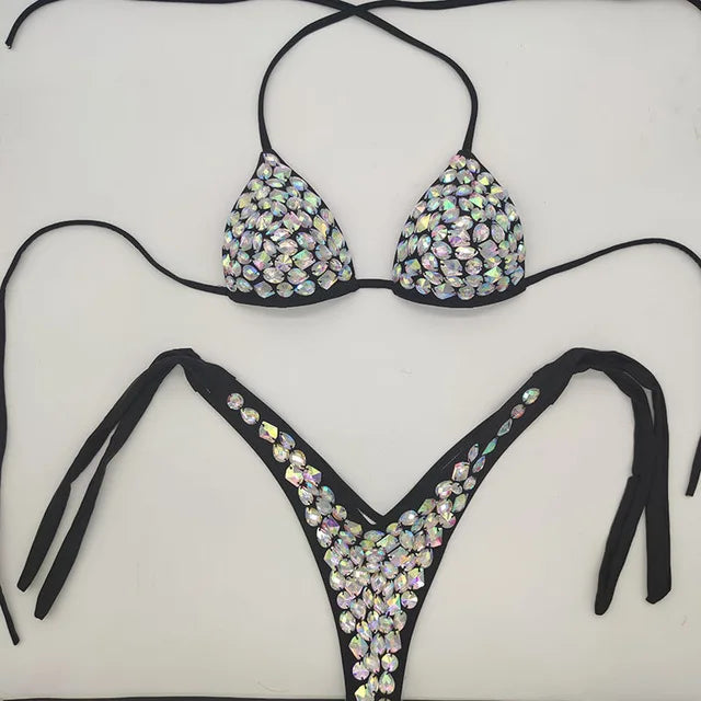 Luxury Rhinestone Heavy Tassel Performance Set – Shimmering Crystal Fringe Bra & Belt Costume for GoGo Dancers & Showgirls