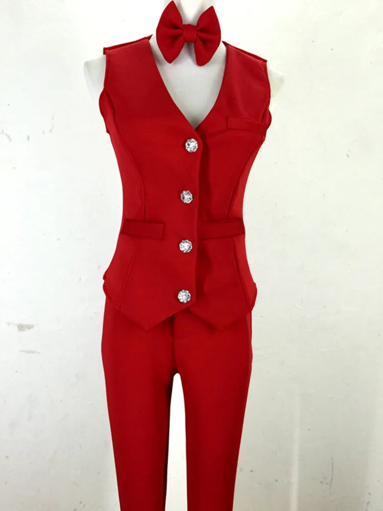 Tailored Vest & Trouser 3-Piece Suit Set with Matching Bow Tie Stage Costume