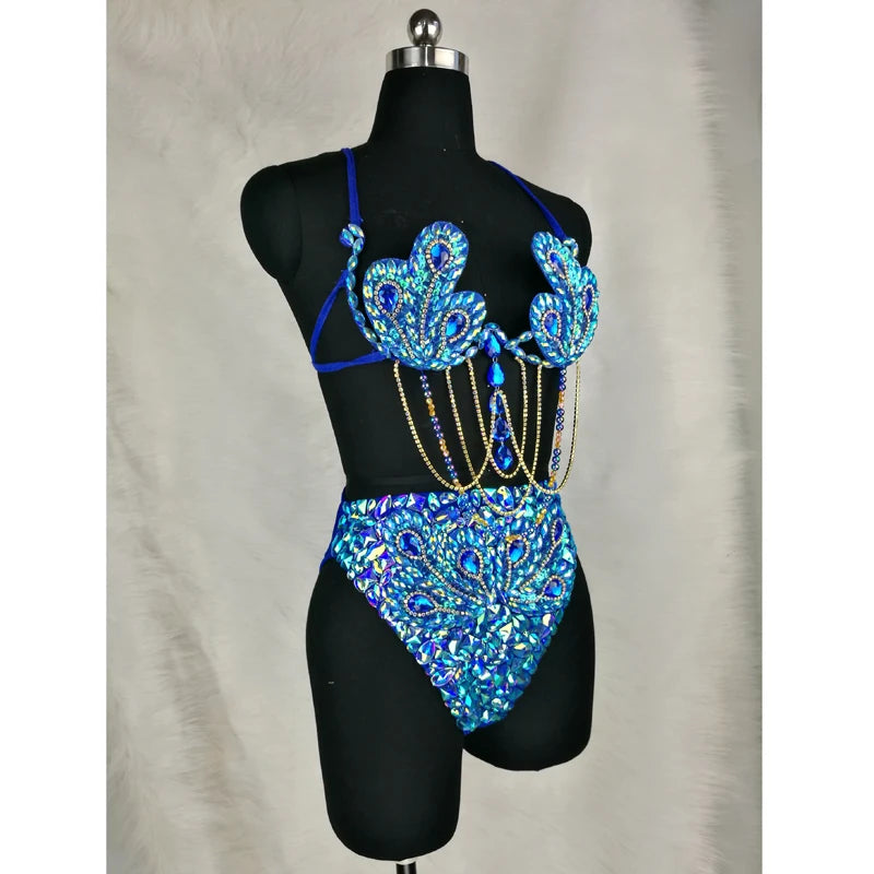 Sparkly Samba Carnival Stone Wire Bra & High-Waisted Bottom Two-Piece Costume Set