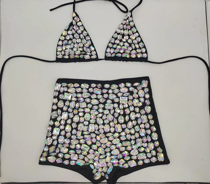 The Venus Vacation Bandage Bikini – Luxe Diamond Rhinestone Showgirl Set