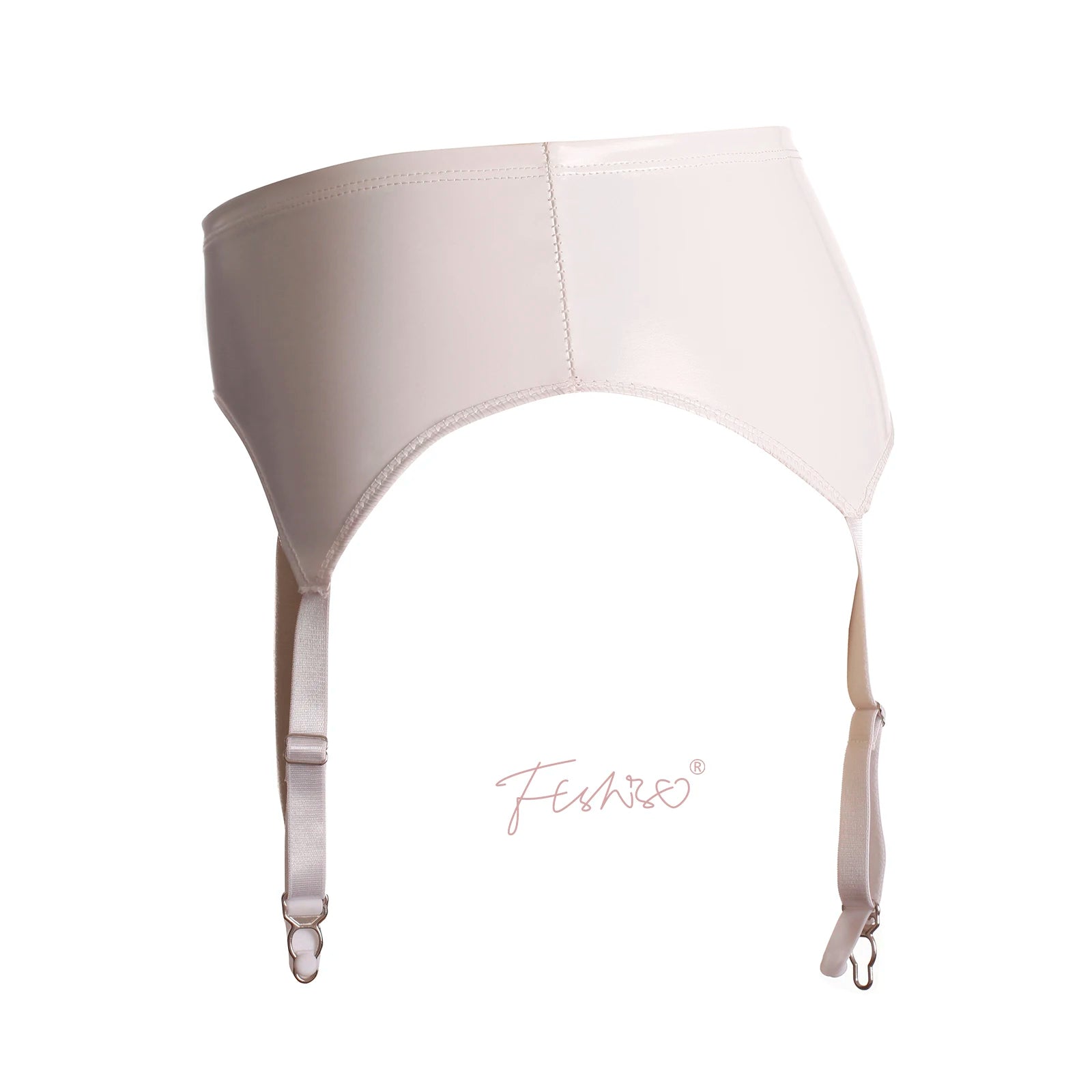 Glossy Faux Leather Mid-Waist Garter Belt with Metal Buckle Suspenders