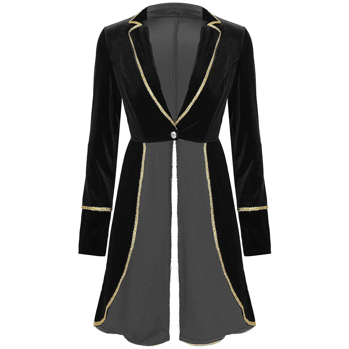 Velvet Circus Ringmaster Gold-Trimmed Swallow-Tail Blazer Coat