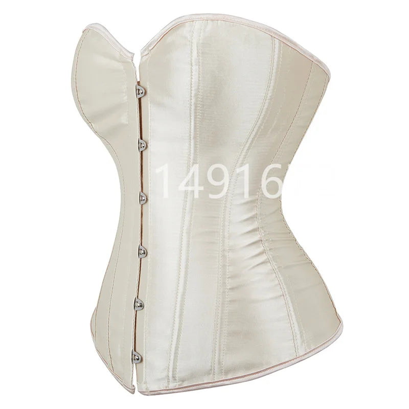 Vintage Overbust Corset Plus Size Satin Lace-Up Bustier Top