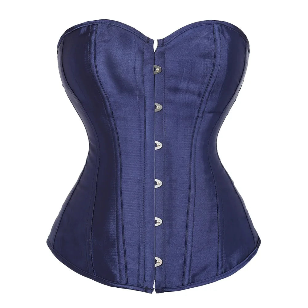 Vintage Overbust Corset Plus Size Satin Lace-Up Bustier Top