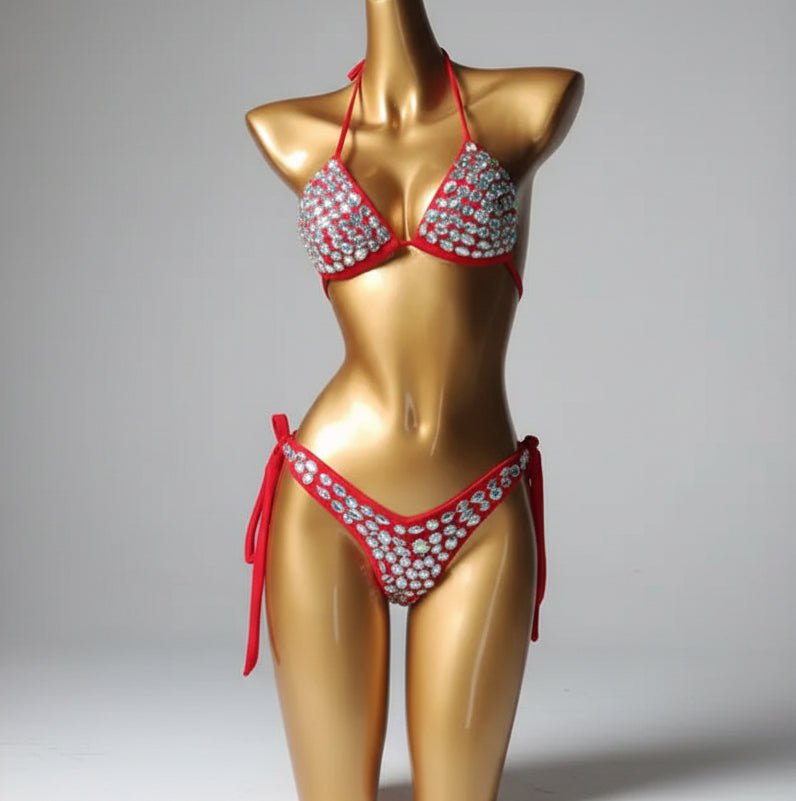 Strappy Rhinestone Bandage Set – Exotic Crystal Cross-Wrap & Bling Suit for Luxury Parties