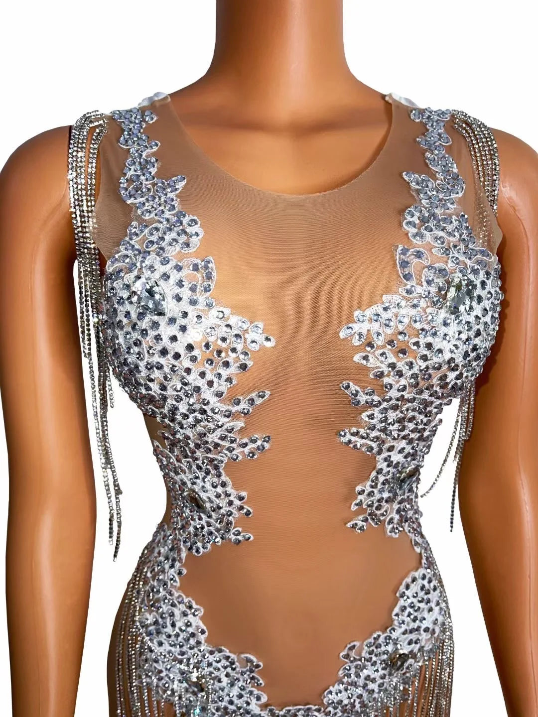 Rhinestone Chain Fringe Performance Dress