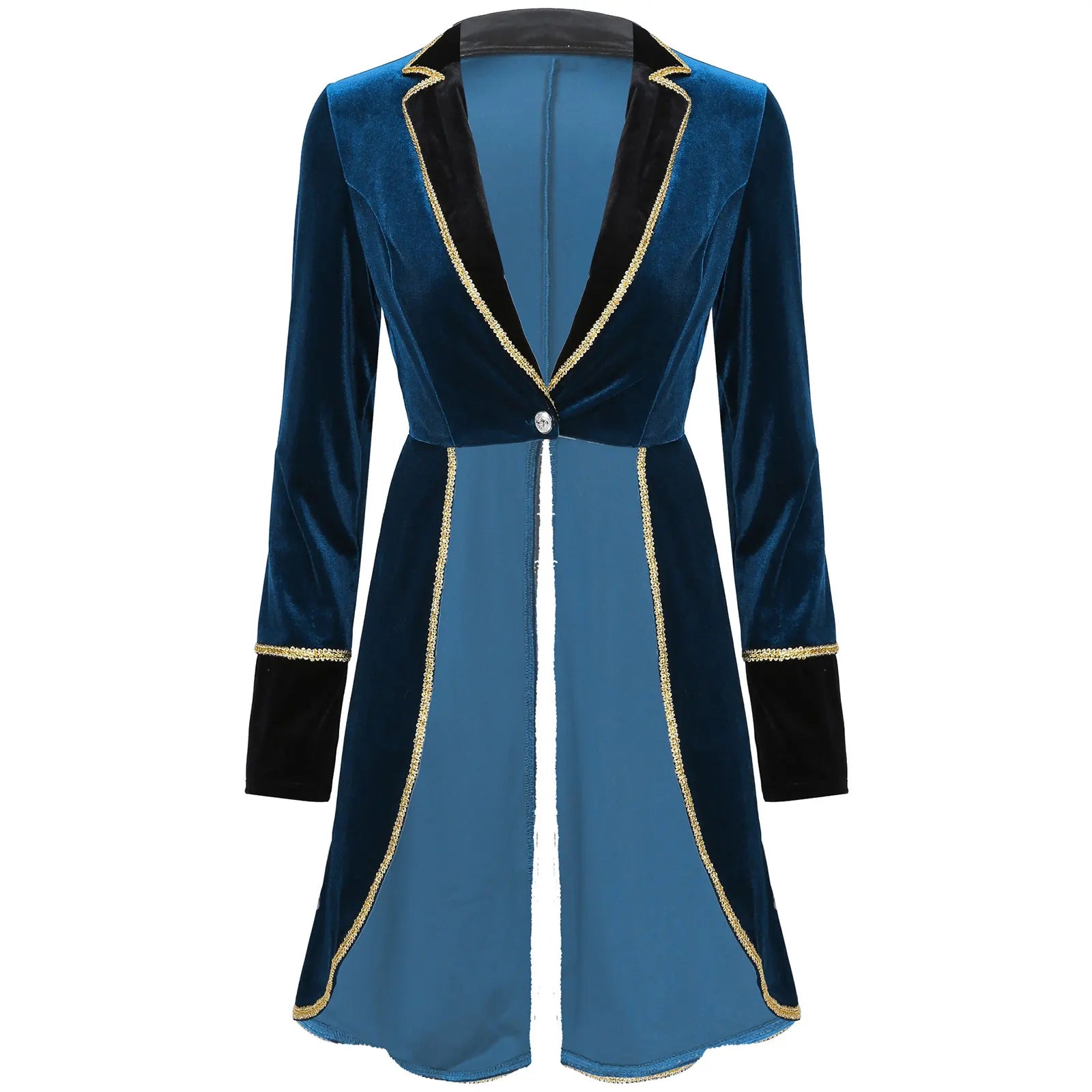 Velvet Circus Ringmaster Gold-Trimmed Swallow-Tail Blazer Coat