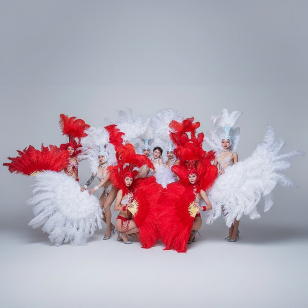 Ostrich Feather Headdress & Pearl Suit Stage Costume Set
