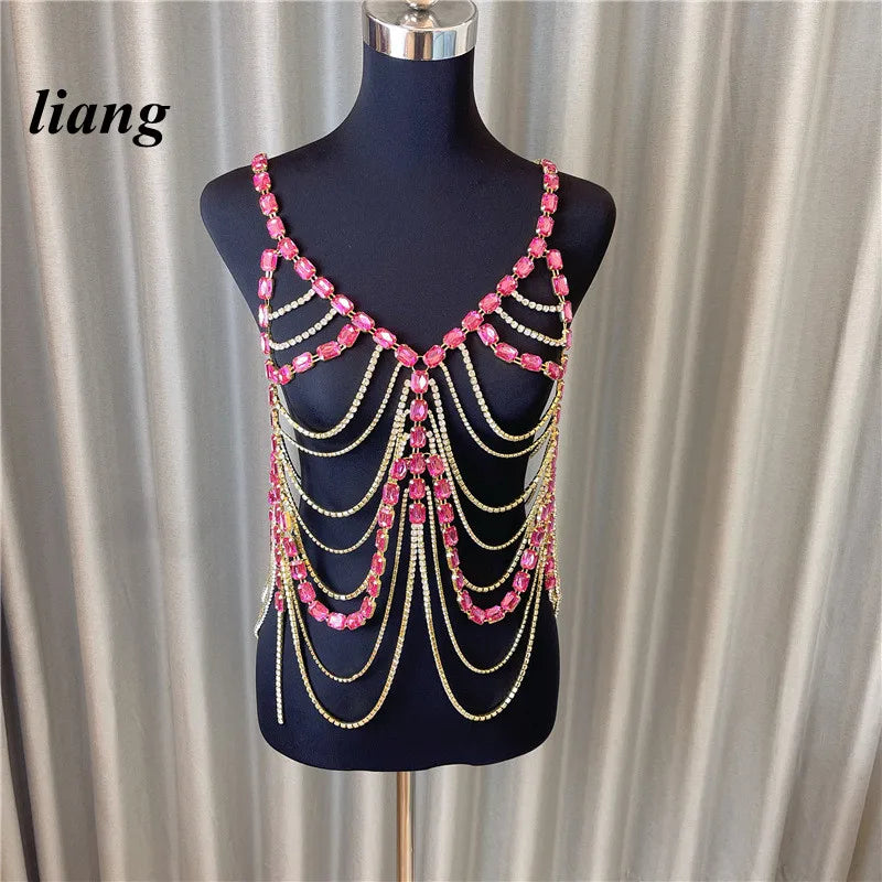 Red Rhinestone Bra & Thong Costume Jewelry