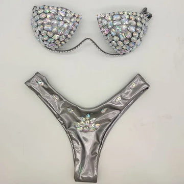 Luxury Rhinestone Performance Bikini Set – Shimmering Crystal Push-Up Stage Costume & Bling Two-Piece for GoGo Dancers, Festivals & Raves