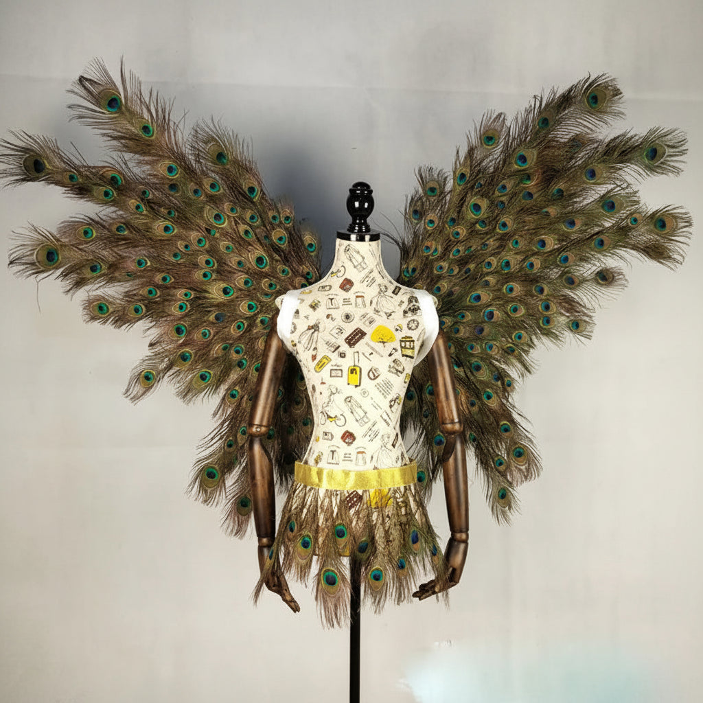 The Stardust Empress Royale – Deluxe Peacock Feather Wings & Skirt Stage Performance Costume Set
