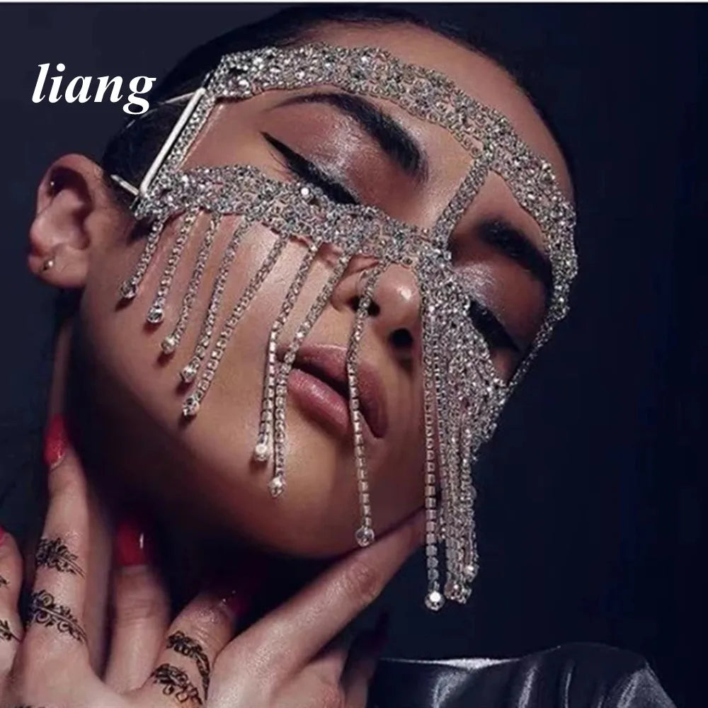 Rhinestone Tassel Stage Mask