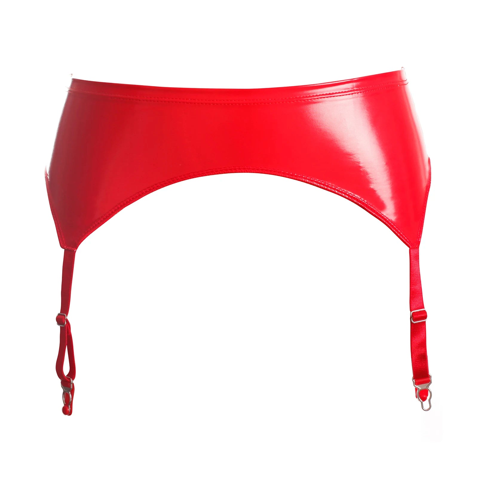 Glossy Faux Leather Mid-Waist Garter Belt with Metal Buckle Suspenders