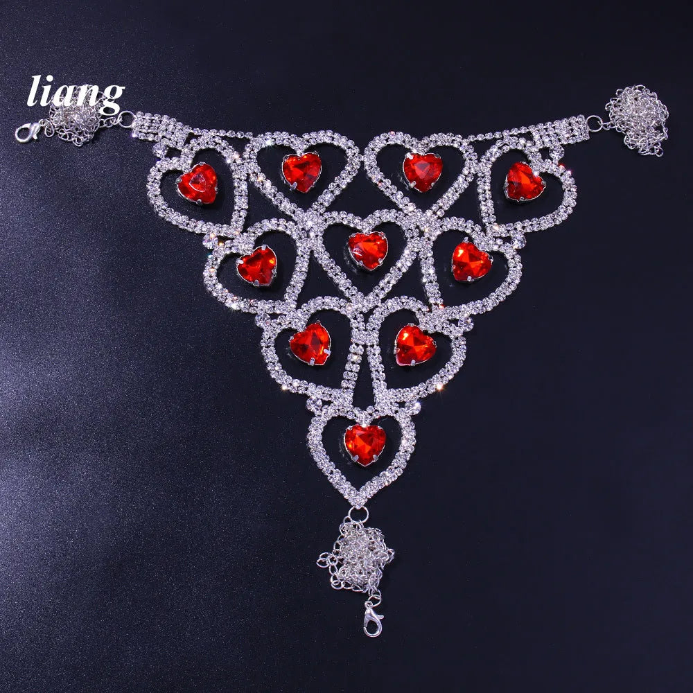 Ruby-Color Heart Bra & Thong Body Jewelry