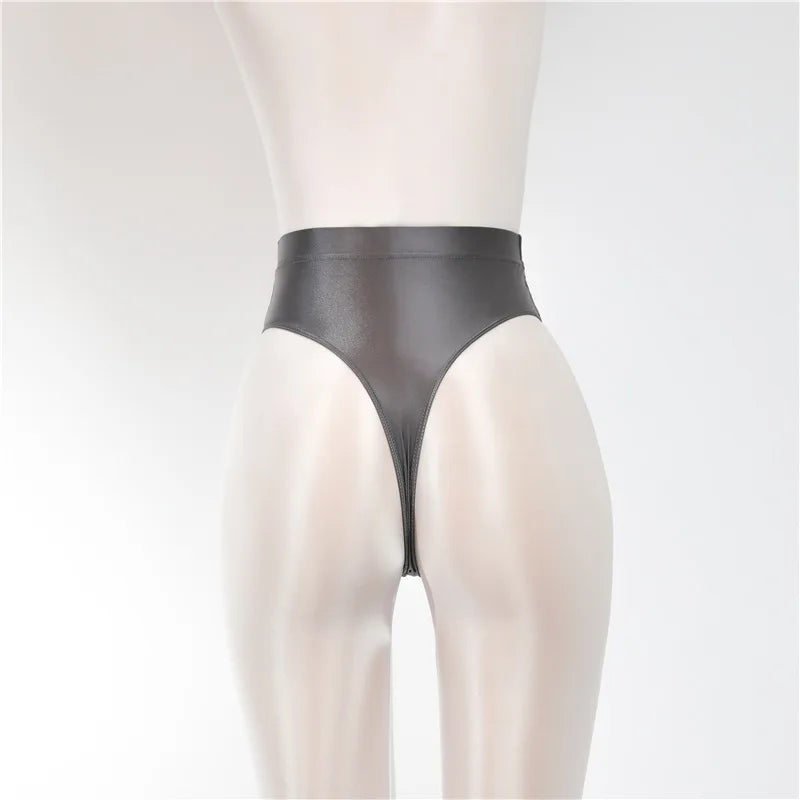 Sexy Shiny High Waist G-string Sheer See Through Sexy Brief Candy Color T-Back Oil Thong UnderWear Satin Glossy Femme Tight