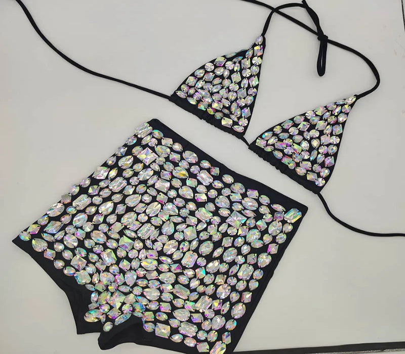 The Venus Vacation Bandage Bikini – Luxe Diamond Rhinestone Showgirl Set