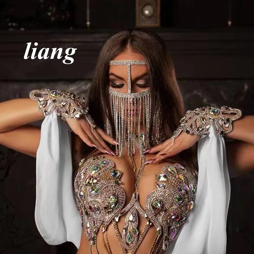 Rhinestone Tassel Stage Mask