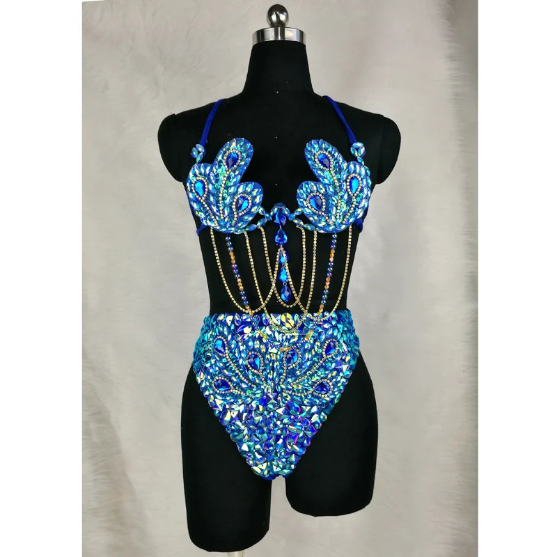 Sparkly Samba Carnival Stone Wire Bra & High-Waisted Bottom Two-Piece Costume Set