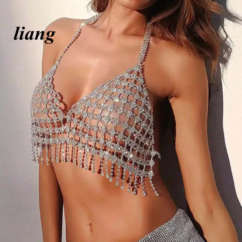 Openwork Teardrop Crystal Bra Body Chain