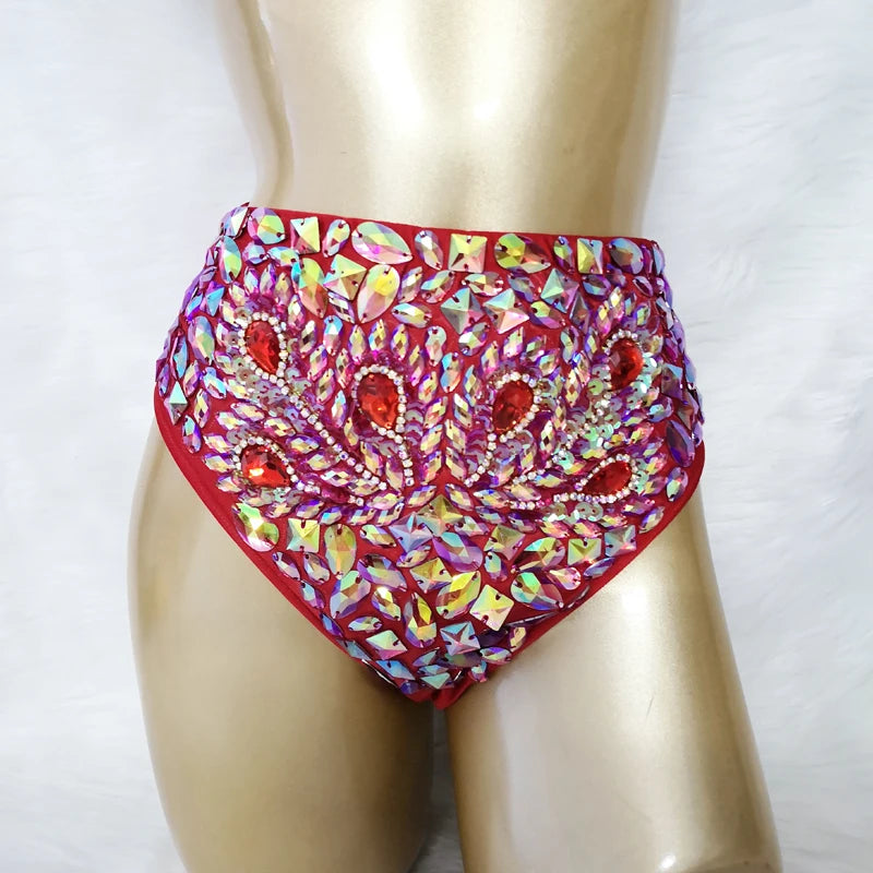 Sparkly Samba Carnival Stone Wire Bra & High-Waisted Bottom Two-Piece Costume Set