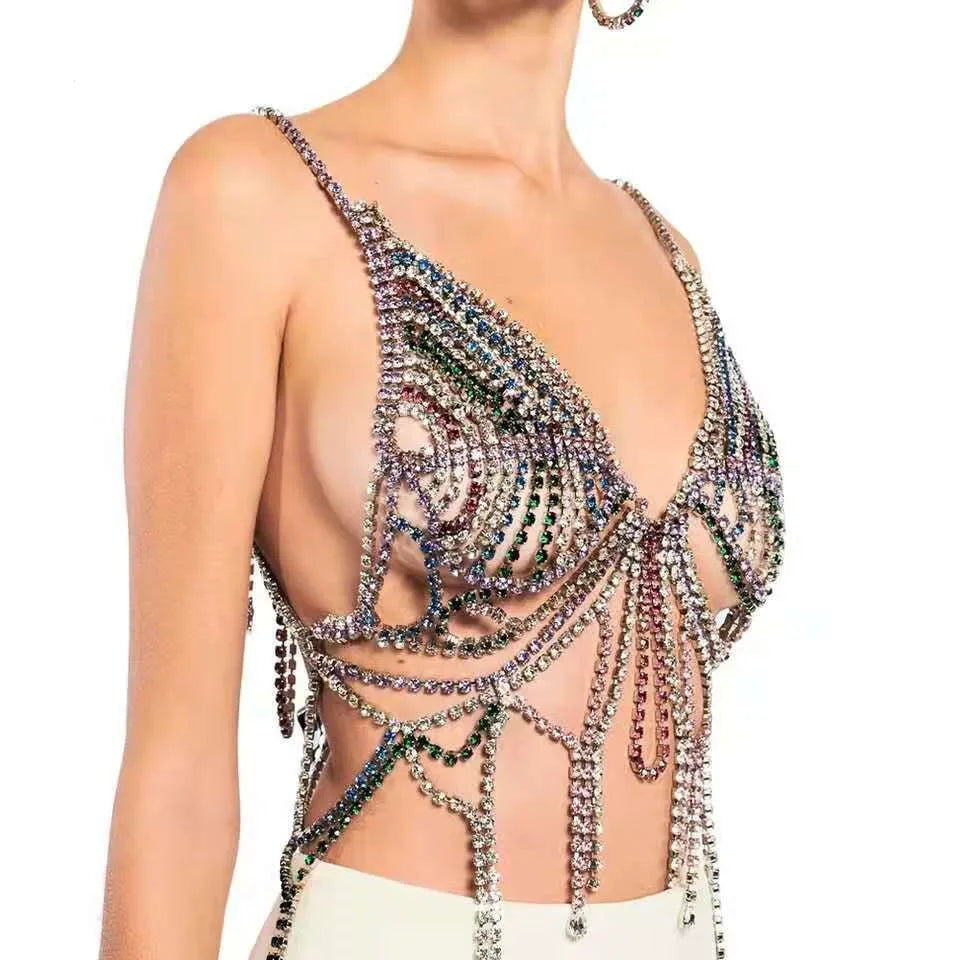 Dazzling Crystal Tassel Chest Chain & Bikini Bra Body Jewelry