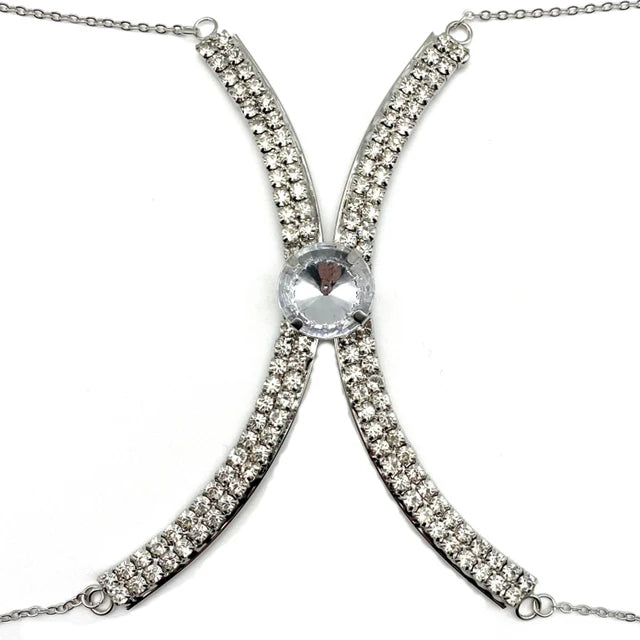 Luxury Rhinestone U-Shape Chest Chain – Shimmering Water Drop Pendant Bikini Bra Body Jewelry for Festivals & Beachwear