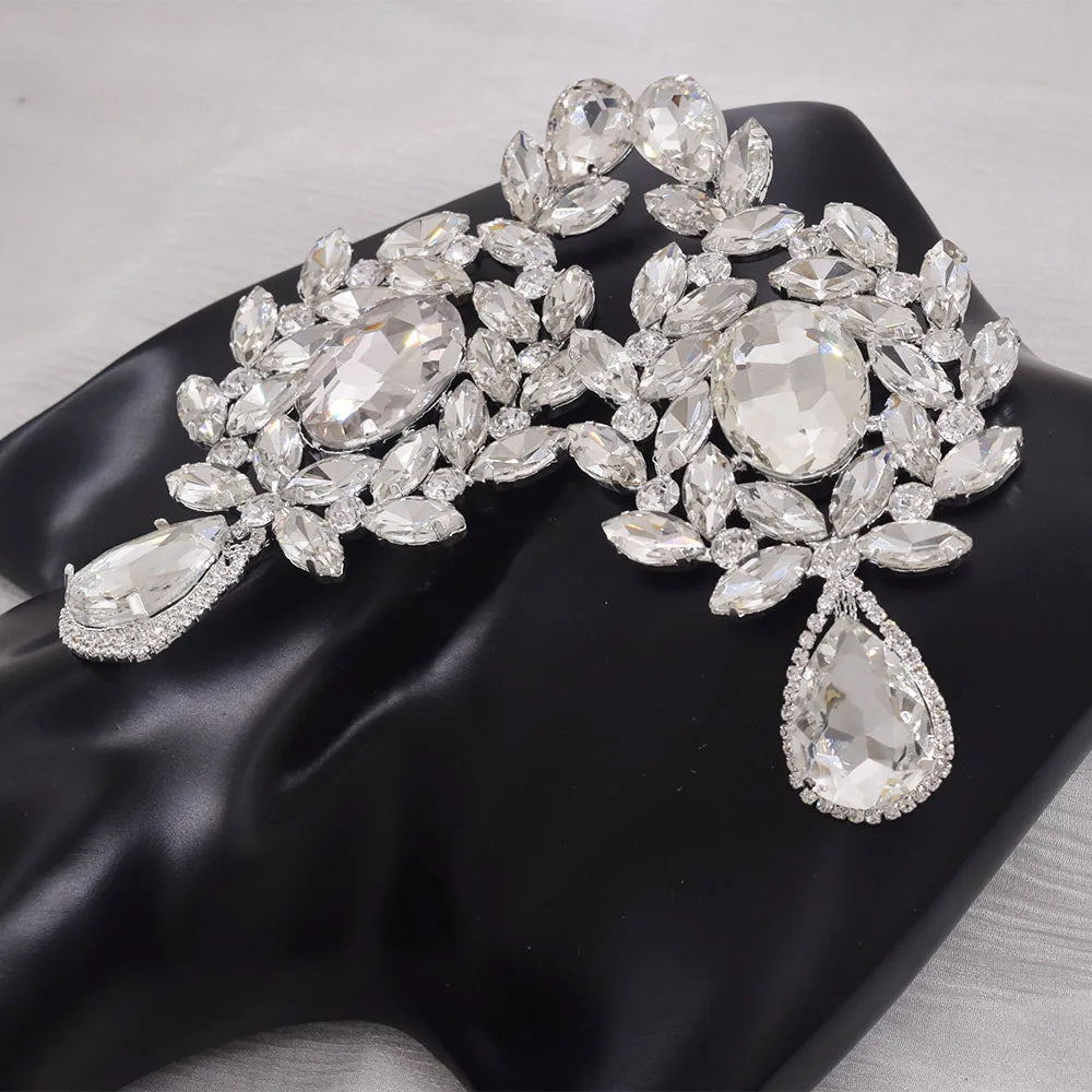 Oversized 4.7" Glass Gemstone Statement Drop Earrings Drag Queen Stage Jewelry