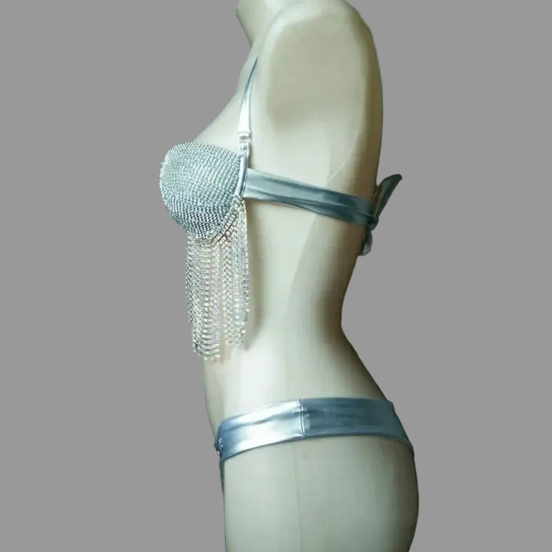 The Stardust Tassel Rhinestone Bikini Set – Luxury Stage & Showgirl Fringe Swimwear
