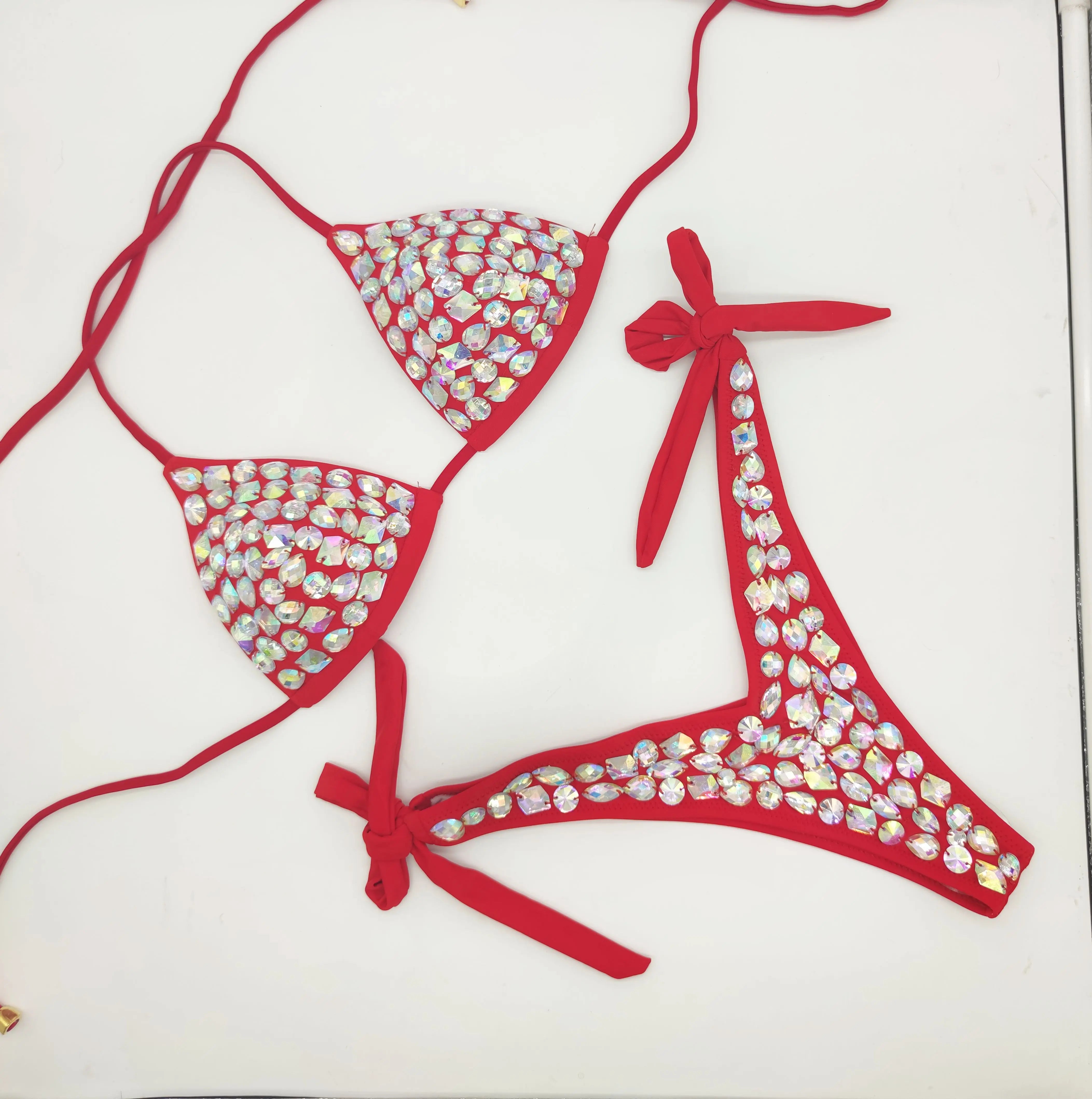 Cut-Out Rhinestone Bandage Bikini Set – Shimmering Crystal Push-Up Swimsuit & Open-Front Bling Bathing Suit for Raves & Festivals