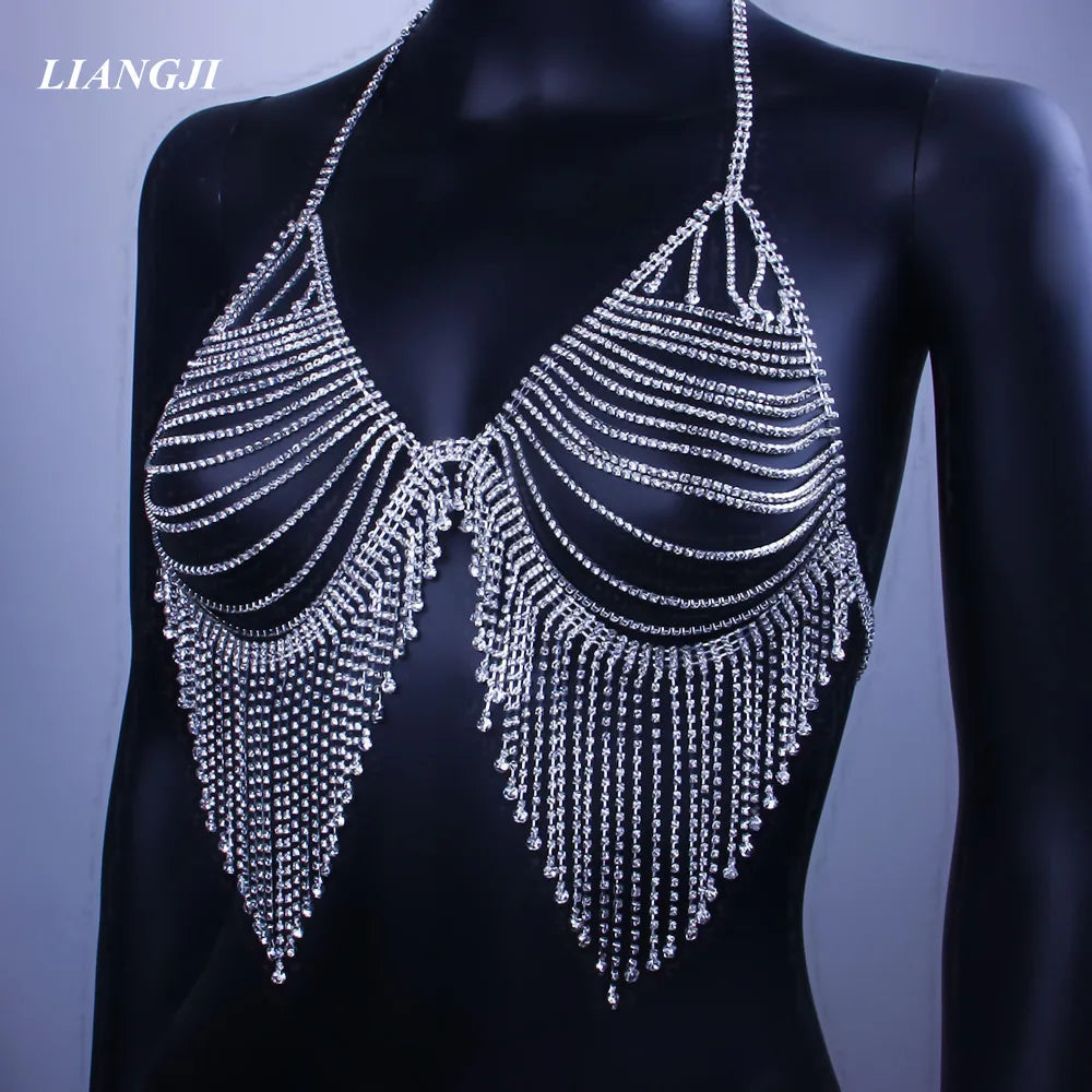 Rhinestone Strap Bra & Thong Body Jewelry