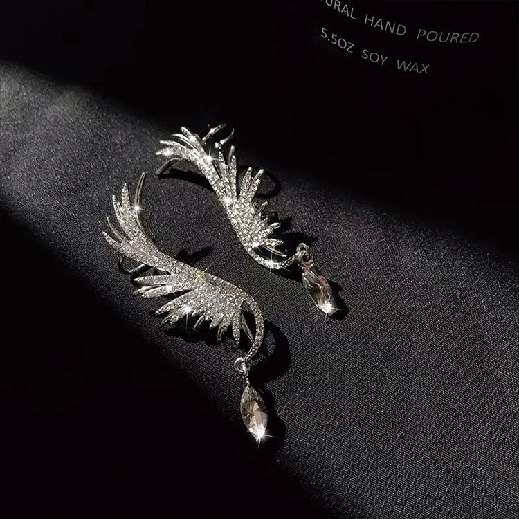 Angel Wing Crystal Tassel Earrings
