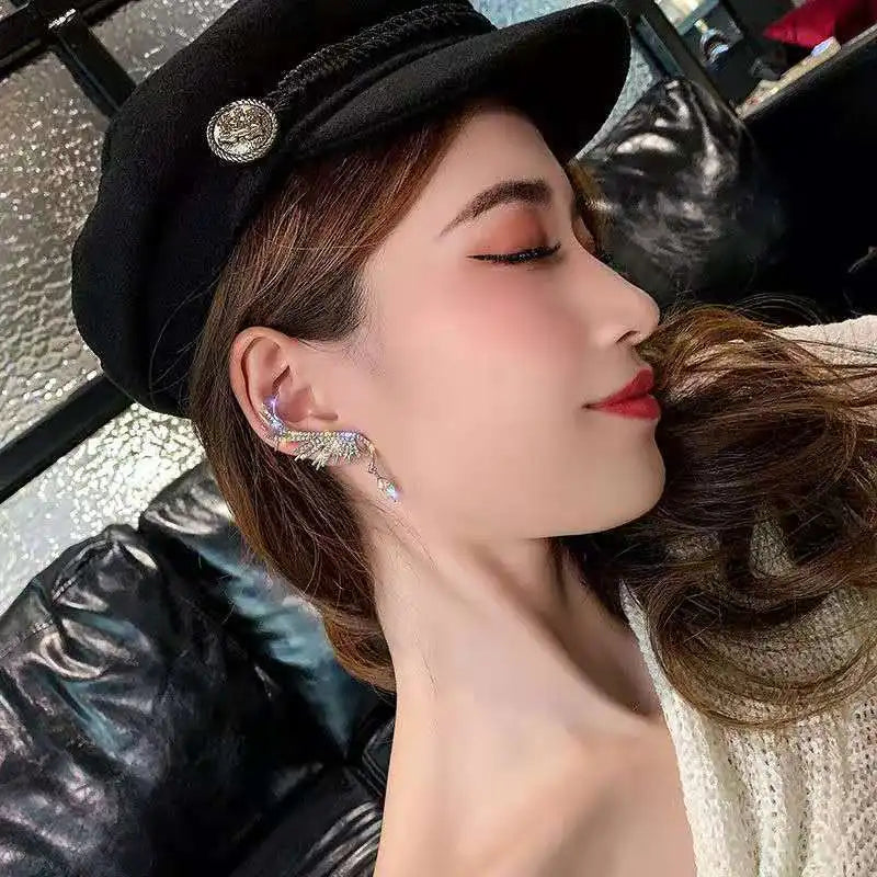 Angel Wing Crystal Tassel Earrings