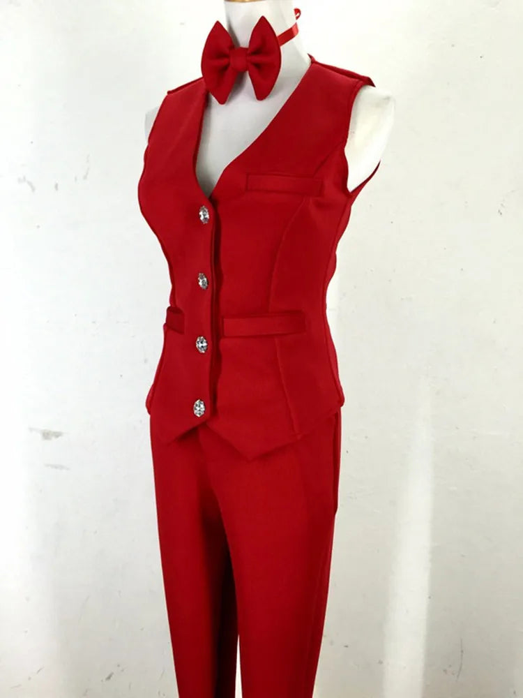 Tailored Vest & Trouser 3-Piece Suit Set with Matching Bow Tie Stage Costume