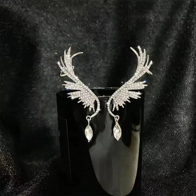 Angel Wing Crystal Tassel Earrings