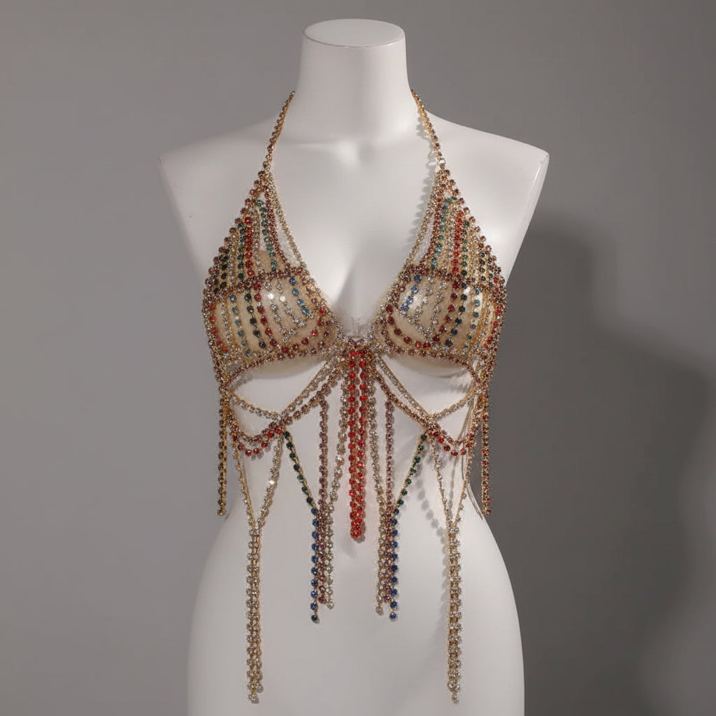 Luxury Crystal Tassel Chest & Waist Chain Bikini Jewelry Set