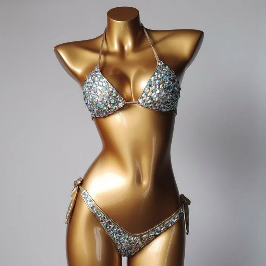 Strappy Rhinestone Bandage Set – Exotic Crystal Cross-Wrap & Bling Suit for Luxury Parties