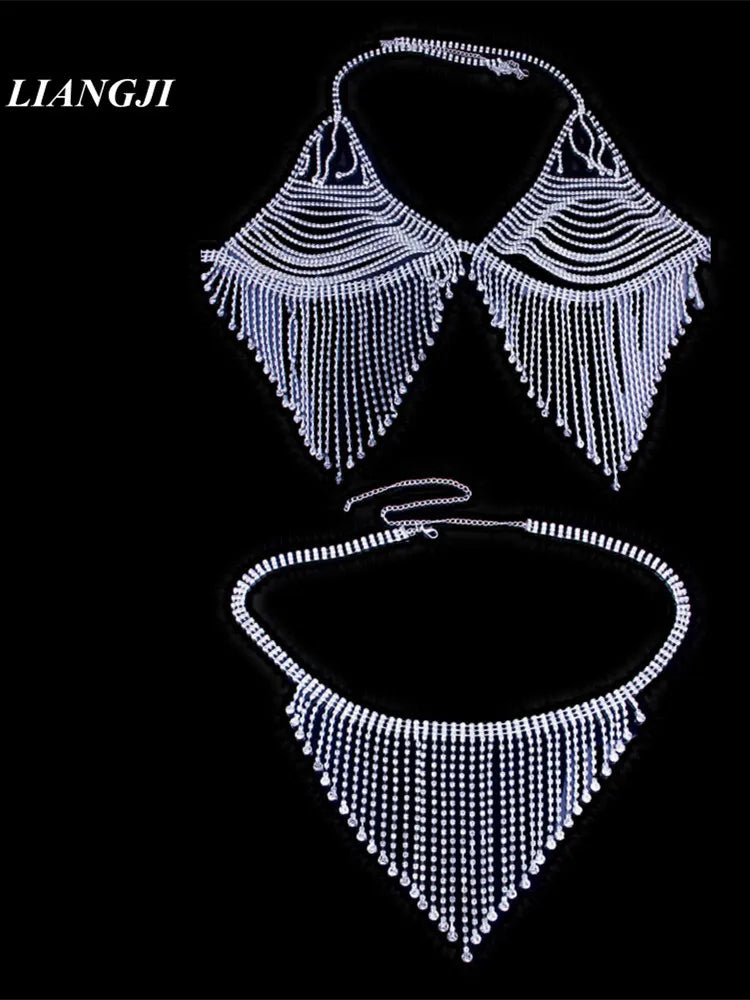 Rhinestone Strap Bra & Thong Body Jewelry