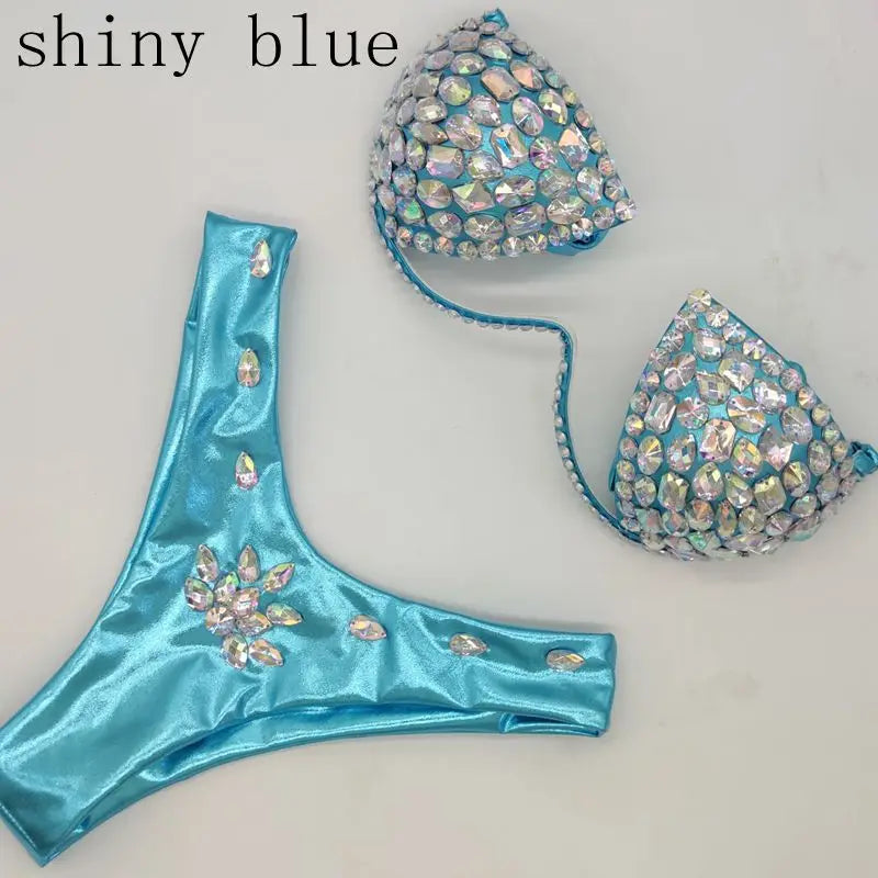 Luxury Rhinestone Performance Bikini Set – Shimmering Crystal Push-Up Stage Costume & Bling Two-Piece for GoGo Dancers, Festivals & Raves