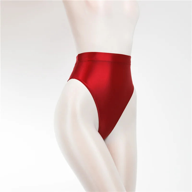 Sexy Shiny High Waist G-string Sheer See Through Sexy Brief Candy Color T-Back Oil Thong UnderWear Satin Glossy Femme Tight