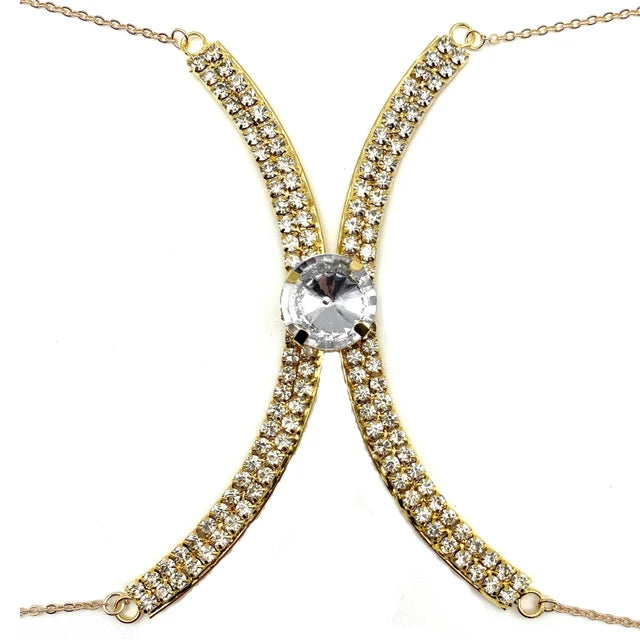 Luxury Rhinestone U-Shape Chest Chain – Shimmering Water Drop Pendant Bikini Bra Body Jewelry for Festivals & Beachwear